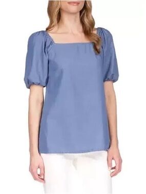 Michael Kors Denim Blue Puff Sleeve Women's Top